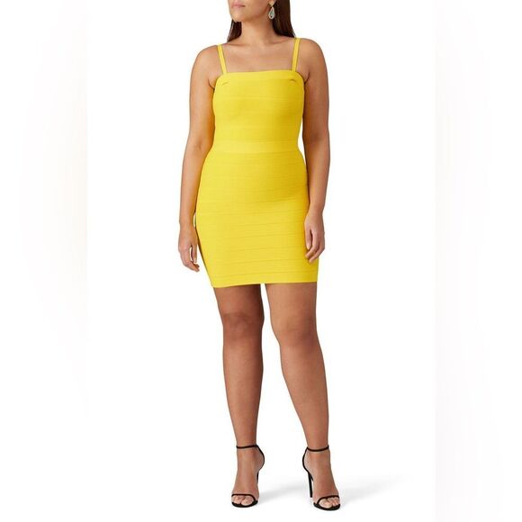 Hervé Léger Yellow Bandage Dress spaghetti straps - Picture 1 of 12